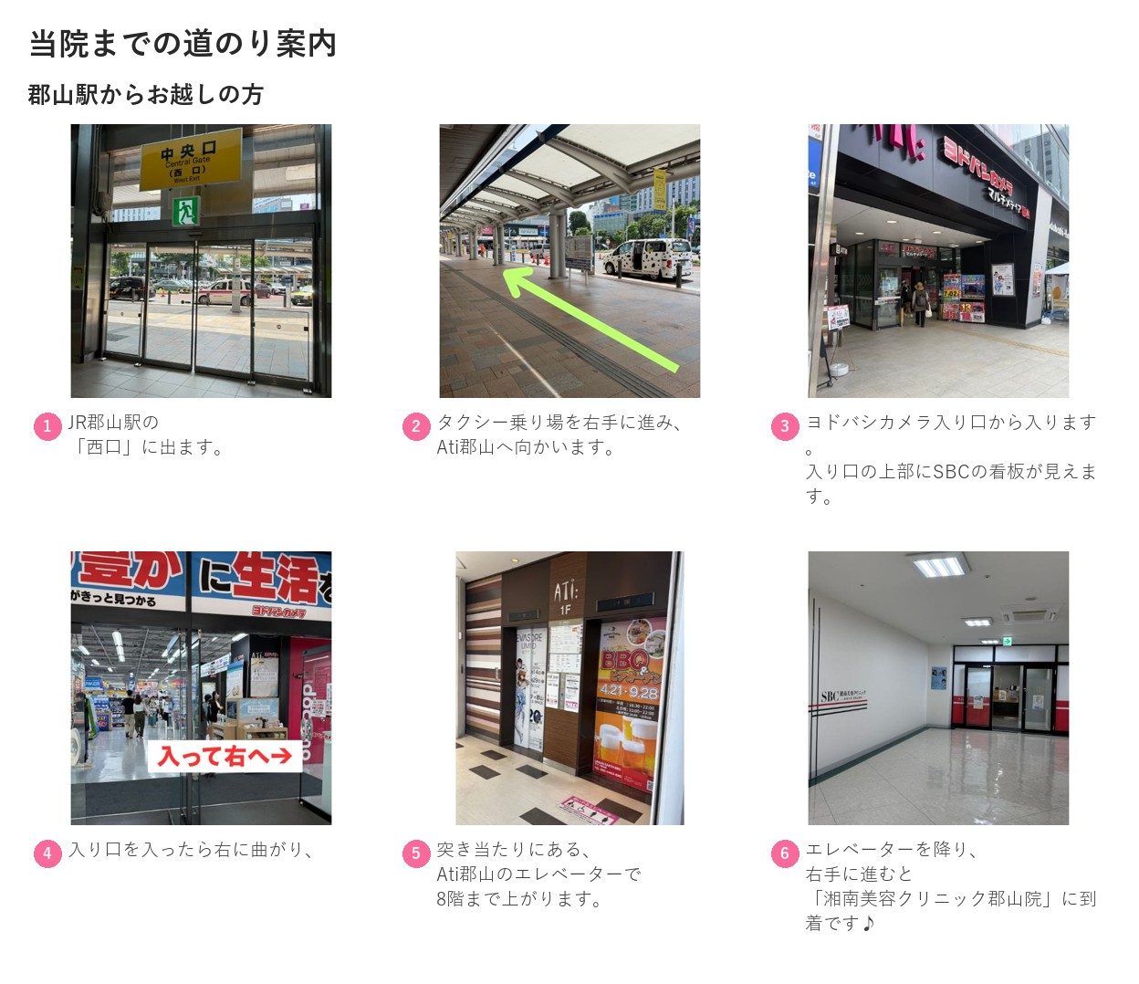 最寄り駅から湘南美容クリニック郡山院へのルート案内