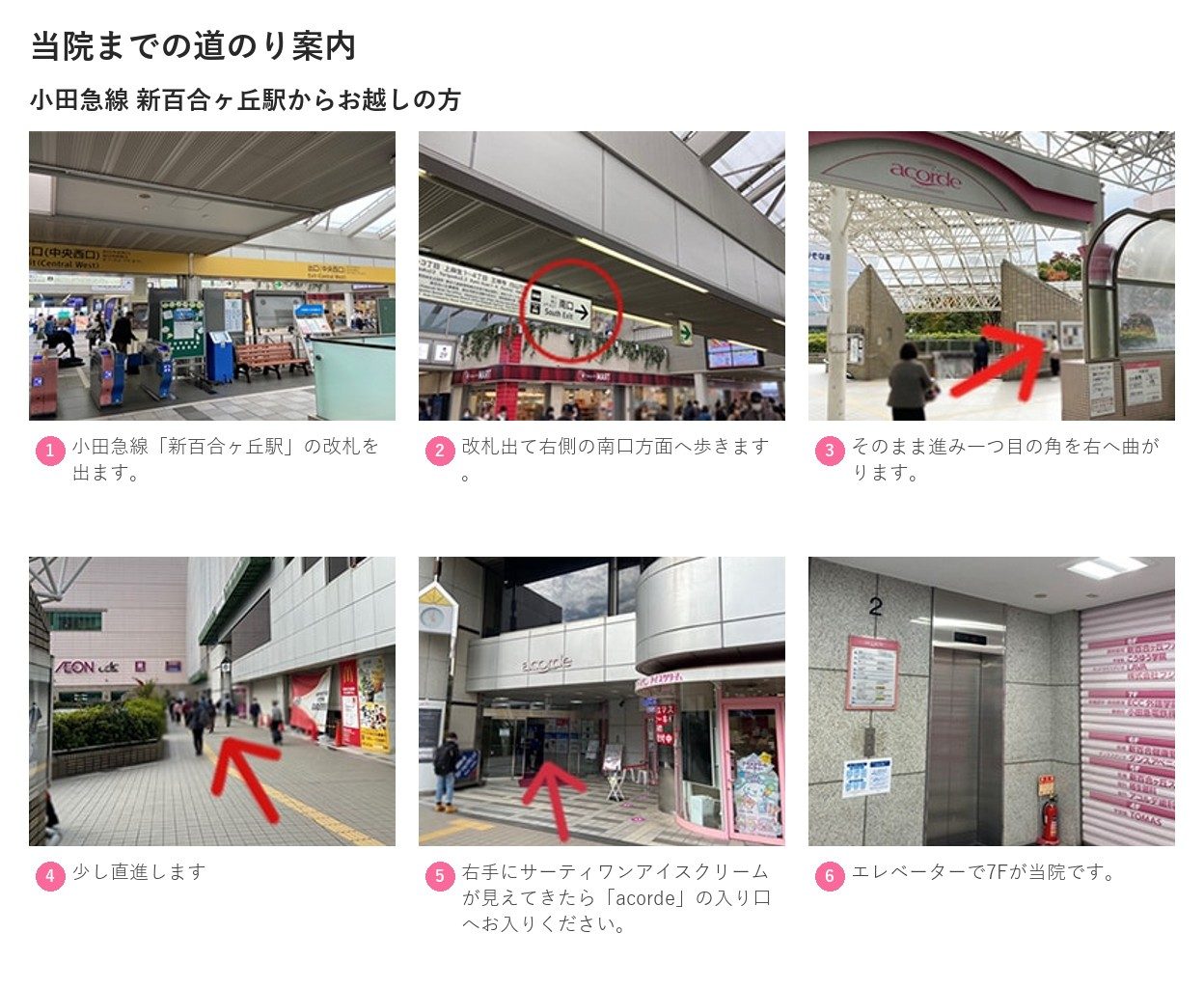 最寄り駅から湘南美容クリニック新百合ヶ丘院へのルート案内