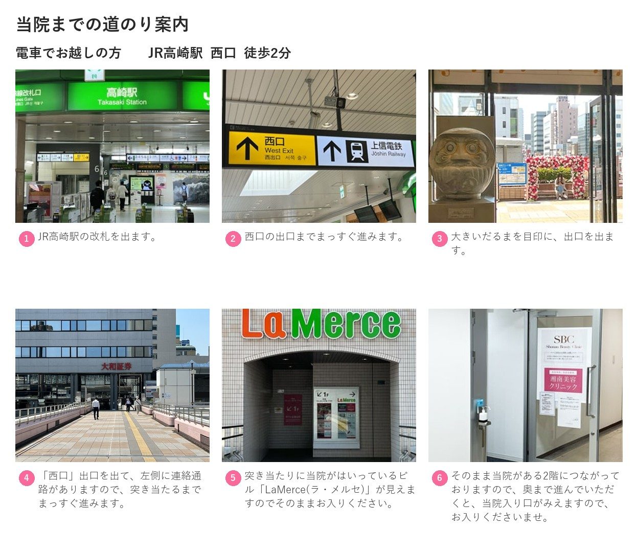 最寄り駅から湘南美容クリニック高崎院へのルート案内