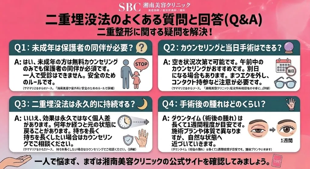 湘南美容クリニックの美容整形（二重整形）でよくある質問と回答